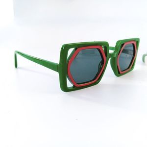 NEW! Trendy Green Red Polygon Sunglasses for Women and Men - UV400 Protection
